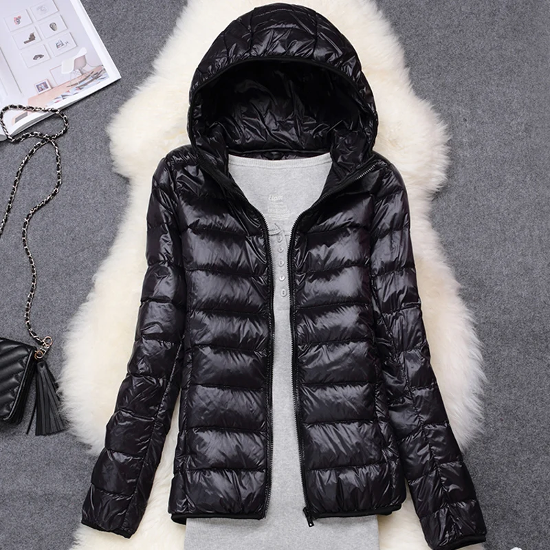 0-10 ℃   Frauen Winter Mantel Ultraleicht Ente Unten Dünne Jacke Mit Kapuze Puffer Jacken Winddicht Gepolsterte Parkas Weibliche Tragbare Oberbekleidung