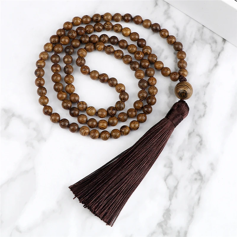 6mm Wooden Beads Necklaces Rosary Meditation Yoga Spirit Jewelry 108 Mala Beaded Tassel Necklace Accessories Gifts for Men Women