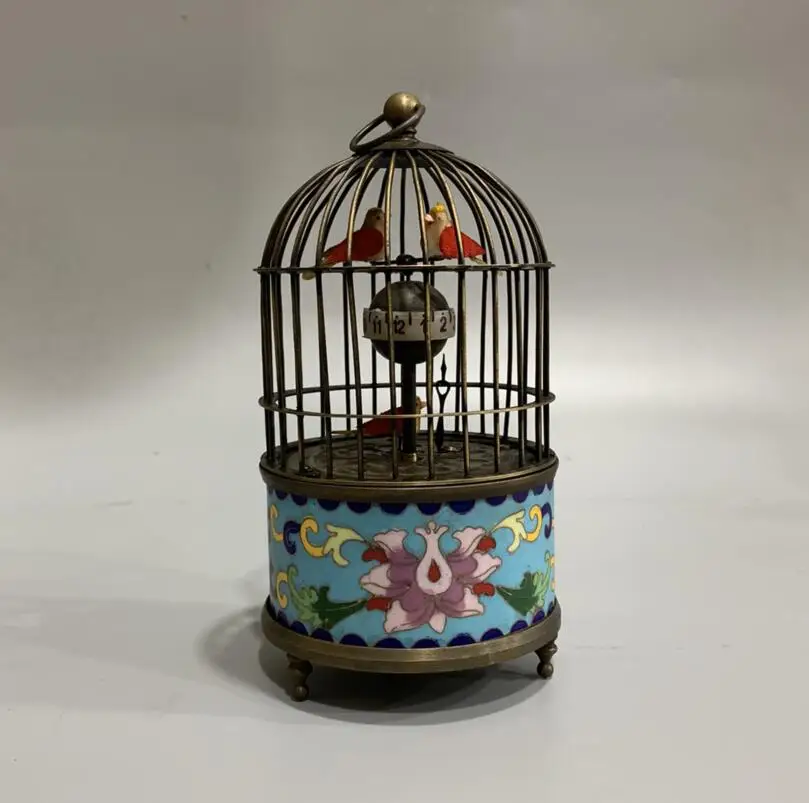 China archaize brass cloisonne birdcage Clock crafts statue