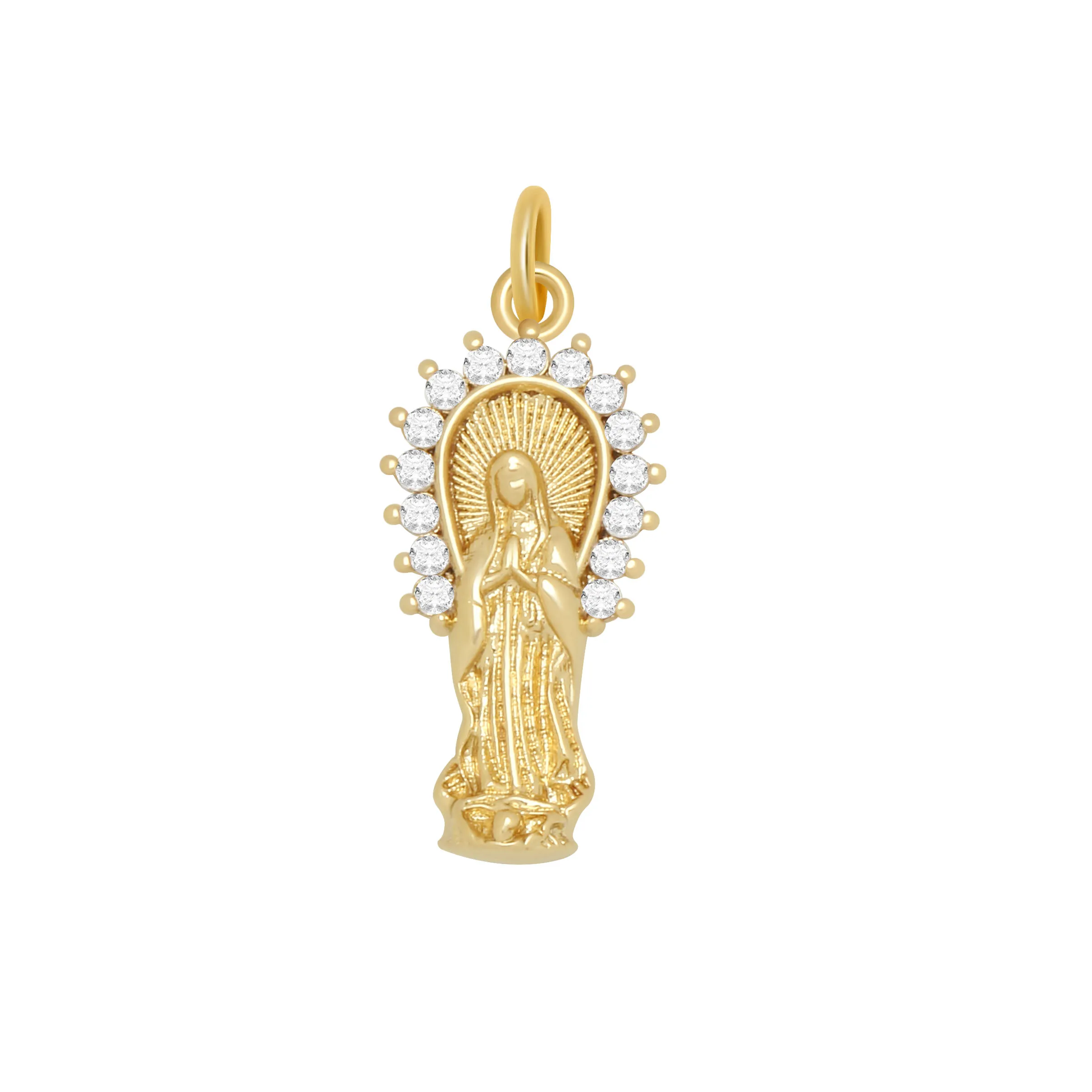 AAA Cubic Zirconia Crystal Gold-plated Virgin Mary Madonna Pendant For Necklace Makings 2021 New Fashion Christian Faith Jewelry