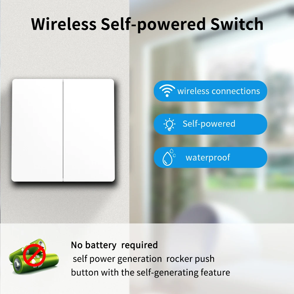 Wireless self-powered switch household 220V remote control Push button switch 1 way 2 way panel without battery Waterproof