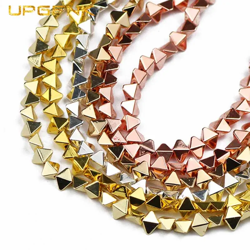 UPGFNK Gold Colour Natural Stone Rhombus Hematite 6*5mm Spacer Loose Beads For Jewelry Making Diy bracelet Accessories Findings