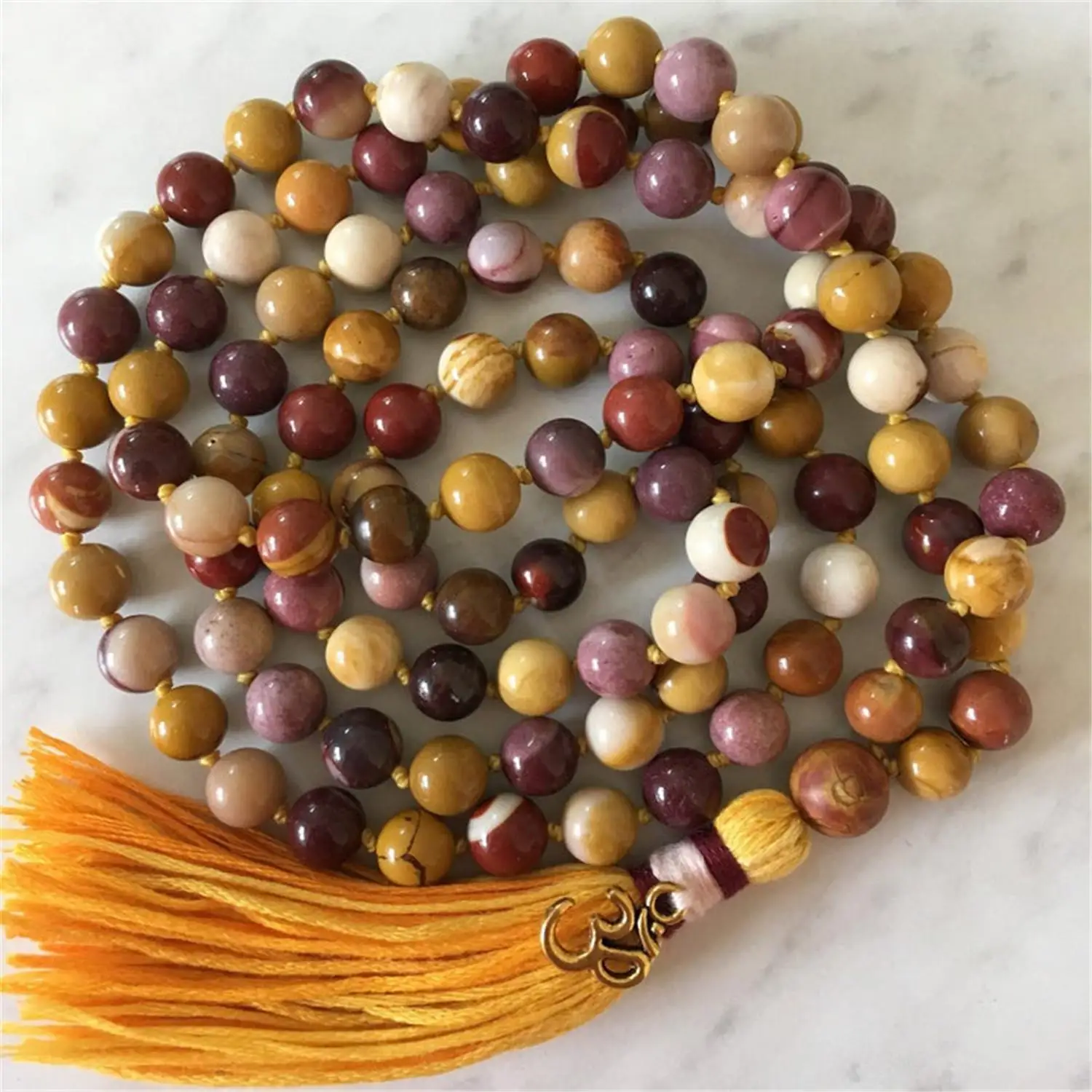 

8mm Flower stone Gemstone 108 Beads Mala Tassel Necklace Meditation Japa Buddhist Buddhism Tibetan Yoga Yoga Mala Men