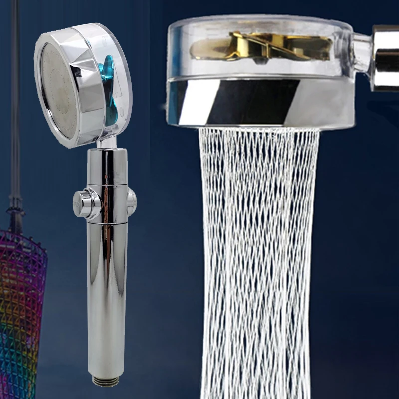 Pressurized Shower Head Water Saving Flow 360 Degrees Rotating With Fan ABS Rain High Pressure Spray Nozzle Bathroom Accessories