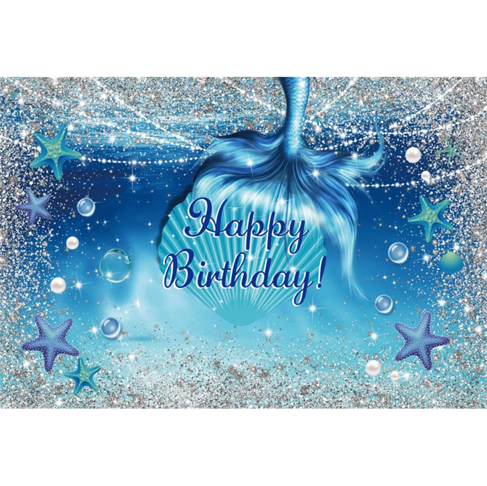 Arrière-plan de photographie de princesse sirène avec perles, décor de fête d'anniversaire pour bébé, Portrait, Studio Photo