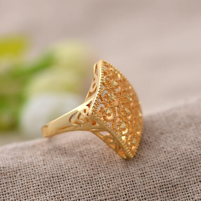 Trendy 24K Dubai Gold Color Arab Gold Color 7-9 Size Ring for Women/Teenager,Middle East Dubai Wedding Jewelry Ethiopian Afric