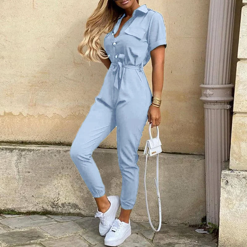 Women Jumpsuits Striped Printed Shorts Sleeve Bodysuits Waistband Streetwear Casual Overalls Catsuits Rompers Cargo Pants 2XL