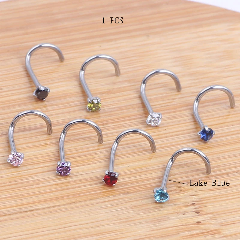 Stainless Stee Colorful Stainless Steel Rhinestone Curved Nose Studs Rings Bars Piercing