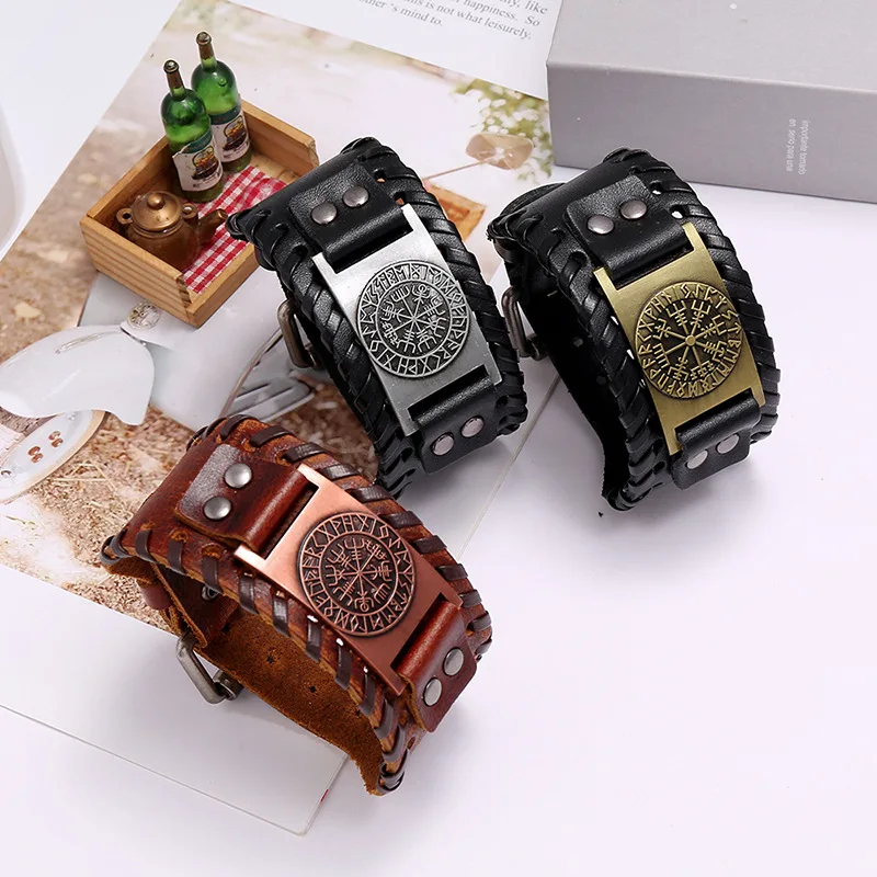 Jessingshow Vintage Punk Genuine Leather Bracelet Bangle for Men Handmade Leather Wristband Motorcycle Bracelets Male Jewelry