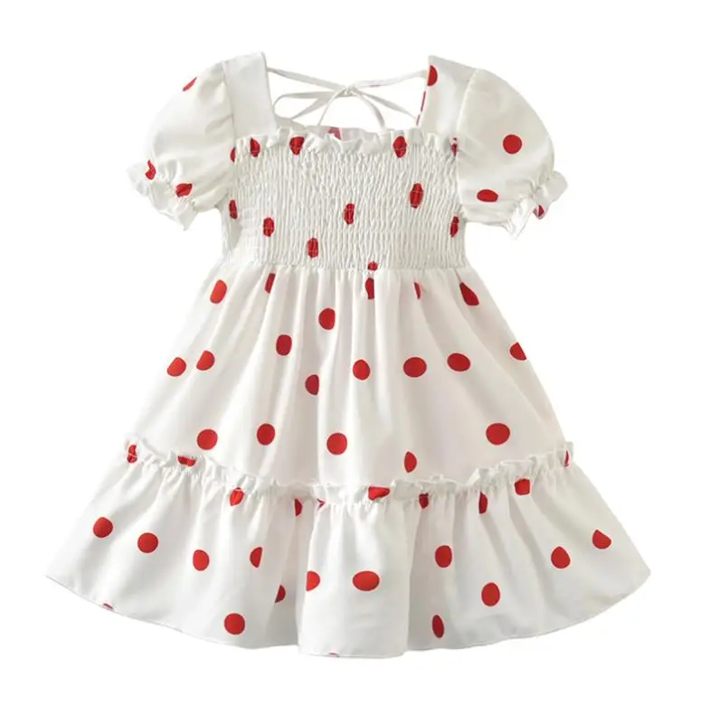 3-7Y Kids Girls Fashion Short Sleeve Polka Dot Dress Stylish Princess Party Dresses Children Baby Girls Sundress