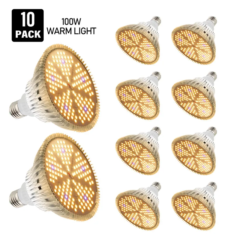 10pcs 100W Plant Phytolamp Full Spectrum Sunlike Led Grow Light E27 Bulb For Indoor Plants Growing Hydroponics System Greenhouse