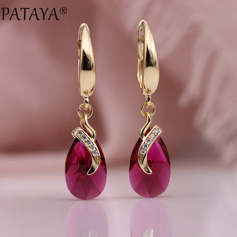 PATAYA New Austria Crystal Long Earrings 585 Rose Gold Color Drop Dangle Earrings Natural Zircon Women Gradient Fashion Jewelry