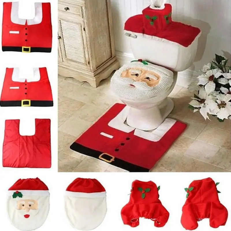 2020 Christmas Decorations for Home Bathroom Toilet Seat Cover Paper Rug Natal Christmas Ornaments Santa Claus New Year Decor