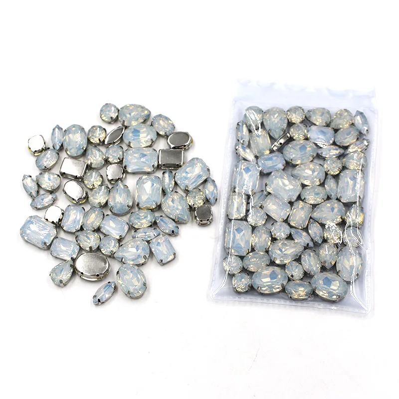 New 50pcs / bag mixed shape resin White rhinestones faltback sew on rhinestone clothing earrings necklace accessories