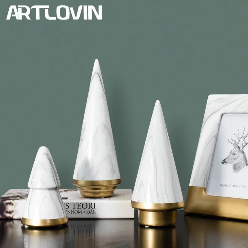 ARTLOVIN Nordic Simple Style Christmas Tree Ceramic Figurines Marble White Color Home Decoration Living Room Ornament Xmas Decor