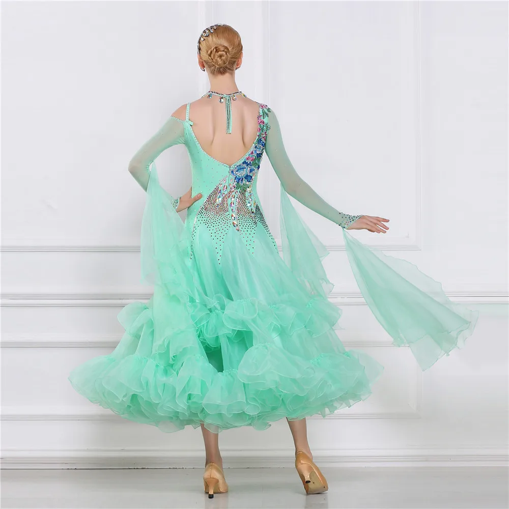 B-16252 Custom Blue Ballroom Danswedstrijd Jurken Dans Ballroom Waltz Jurken Standaard Dans Jurk Vrouwen Ballroom Jurk