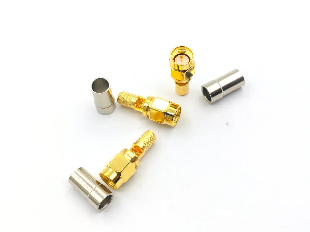 Imagem -06 - Conector rf Rg58 Lmr195 Rgproduto Conector Dourado Sma Macho para Janela de Crimpagem Central Rg58