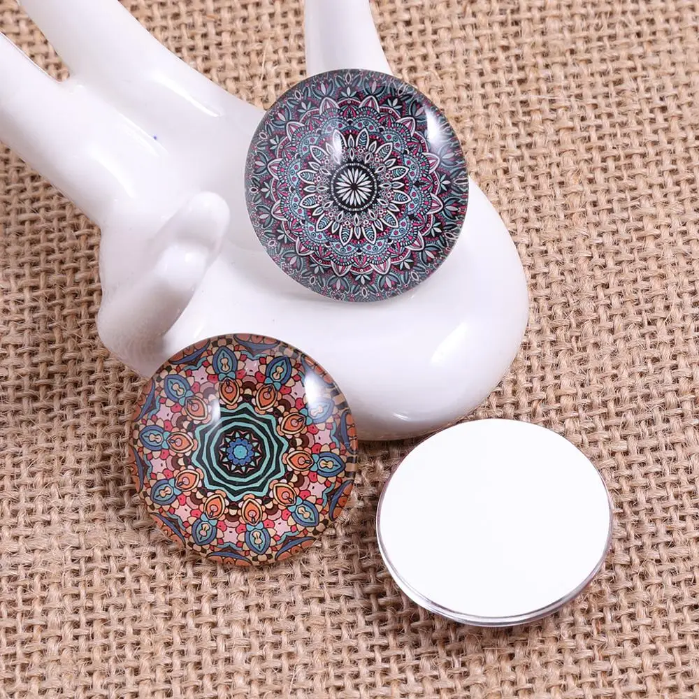 onwear mixed kaleidscope mandala pattern photo round dome jewelry making glass cabochon 12mm 20mm 25mm 18mm diy craft