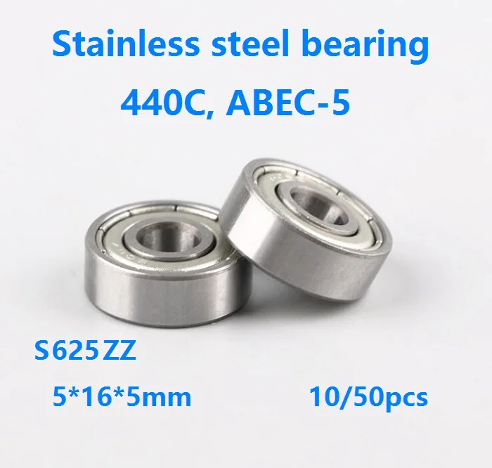 

10/50pcs 440C ABEC-5 S625ZZ 5x16x5mm Double metal shielded cover Stainless steel bearing Deep Groove Ball bearing 5*16*5mm