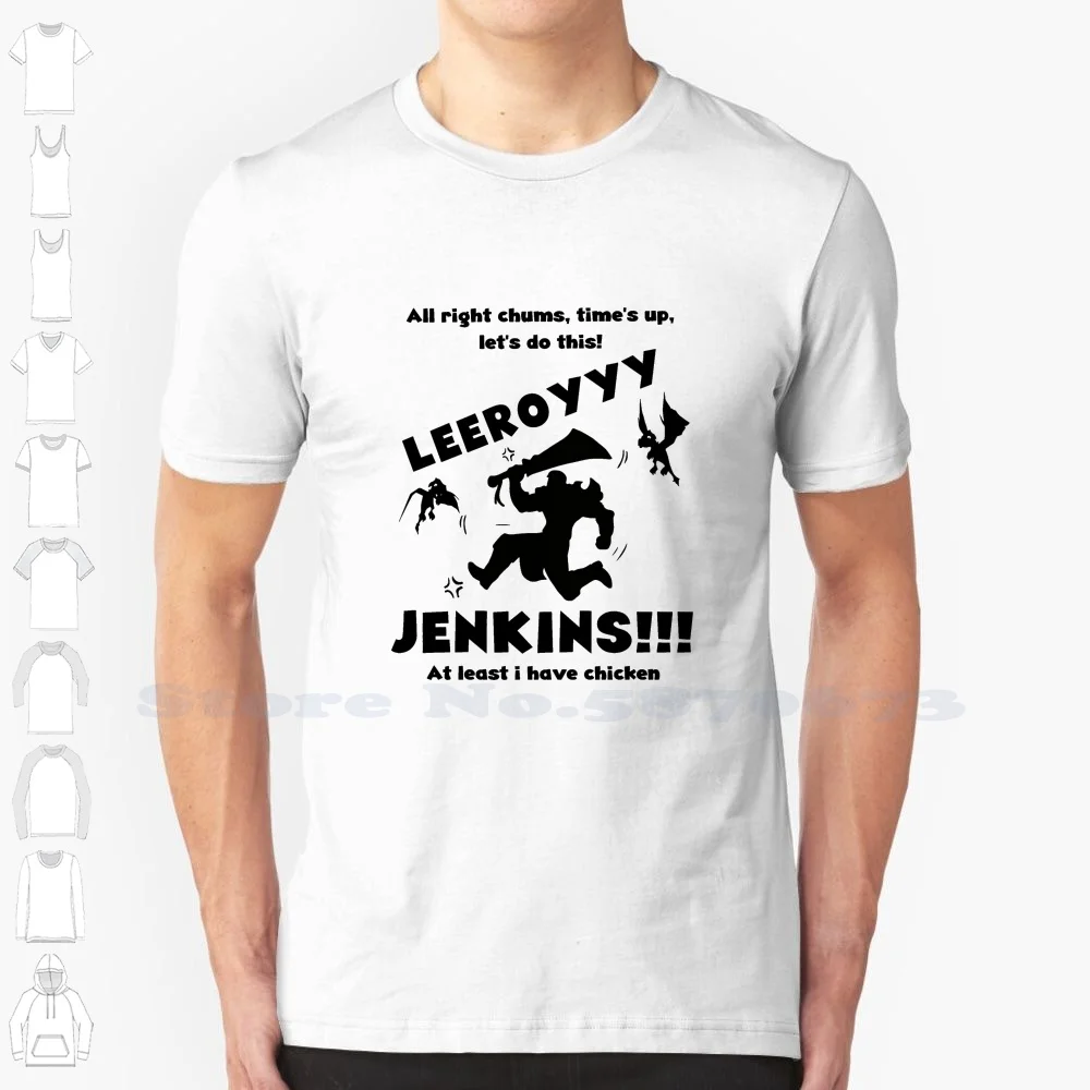 Leeroy Jenkins !!! 100% Cotton T-Shirt Leeroy Jenkins World Of Wow Handmade Art Alliance Horde Burning Gamer White