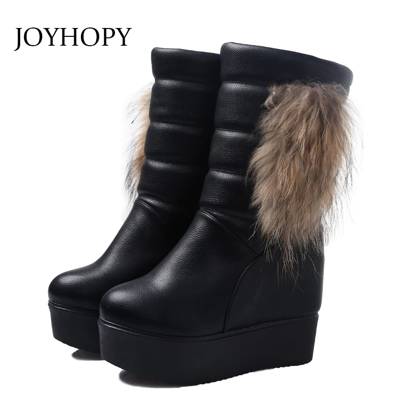 Winter Fur Wedges Platform Ankle Boots Women Height Increasing Thick Bottom Snow Shoes Large Size Customized Female Short Boots