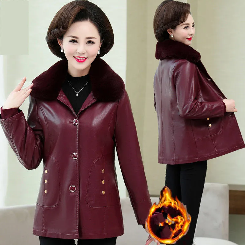 UHYTGF Qualität PU Leder Herbst winter leder jacke pelz kragen Große größe Oberbekleidung gewaschen leder fleece warme jacke frauen 579