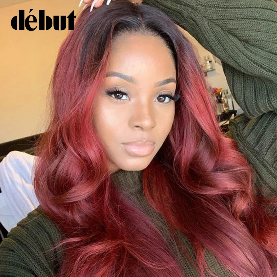 Debut Ombre 99J Burgundy Lace Front Wigs 36 Inches Brazilian Body Wave 4*4 Lace Closure Human Hair Wigs For Women Free Shipping