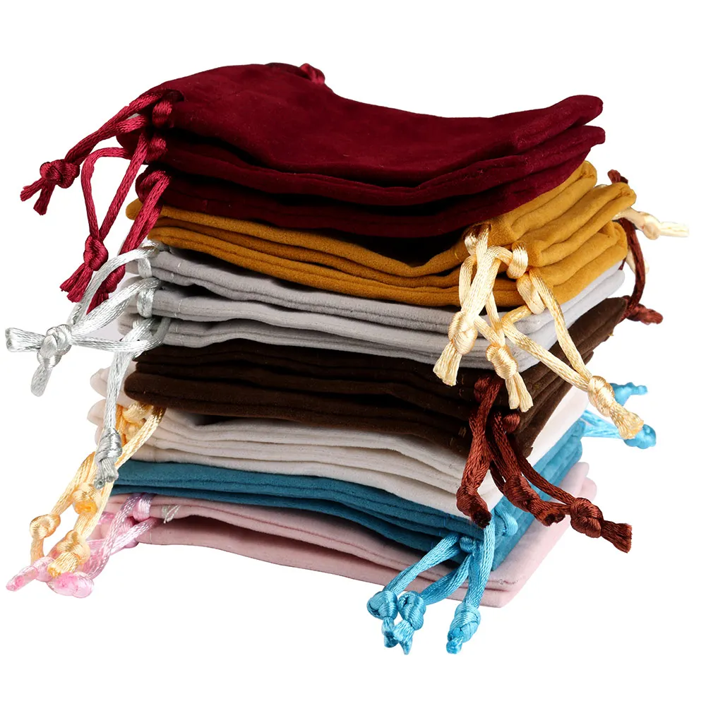 10pcs/lot Drawstring High Quality Velvet Bag Short Plush Multi-color For Jewelry Packaging Christmas Wedding Jewelry Gift Bags