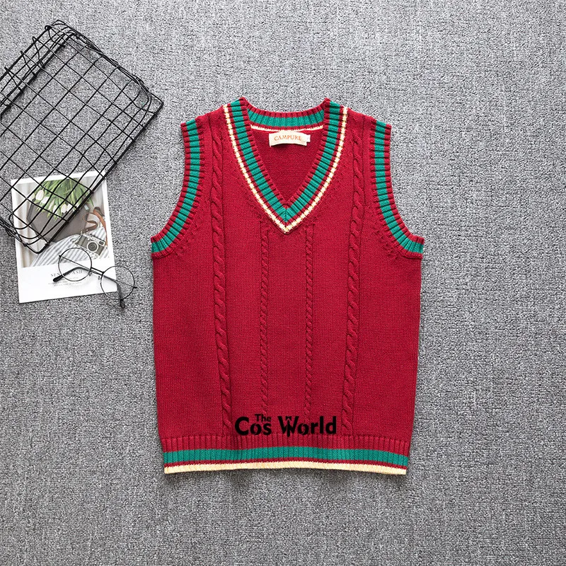 Weihnachten WEIHNACHTEN Neue Jahr Frühling Herbst Rot Sleeveless Stricken Westen Pullover V-ausschnitt Pullover Für JK Schuluniform