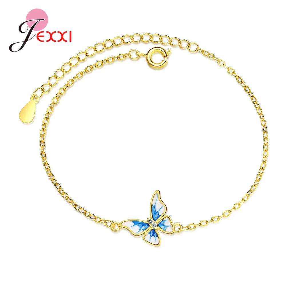 New Arrival Sweet Butterfly Charm Bracelets 925 Sterling Silver Link Chain Hand Jewelry Gifts For Women Girl Birthday Supplies