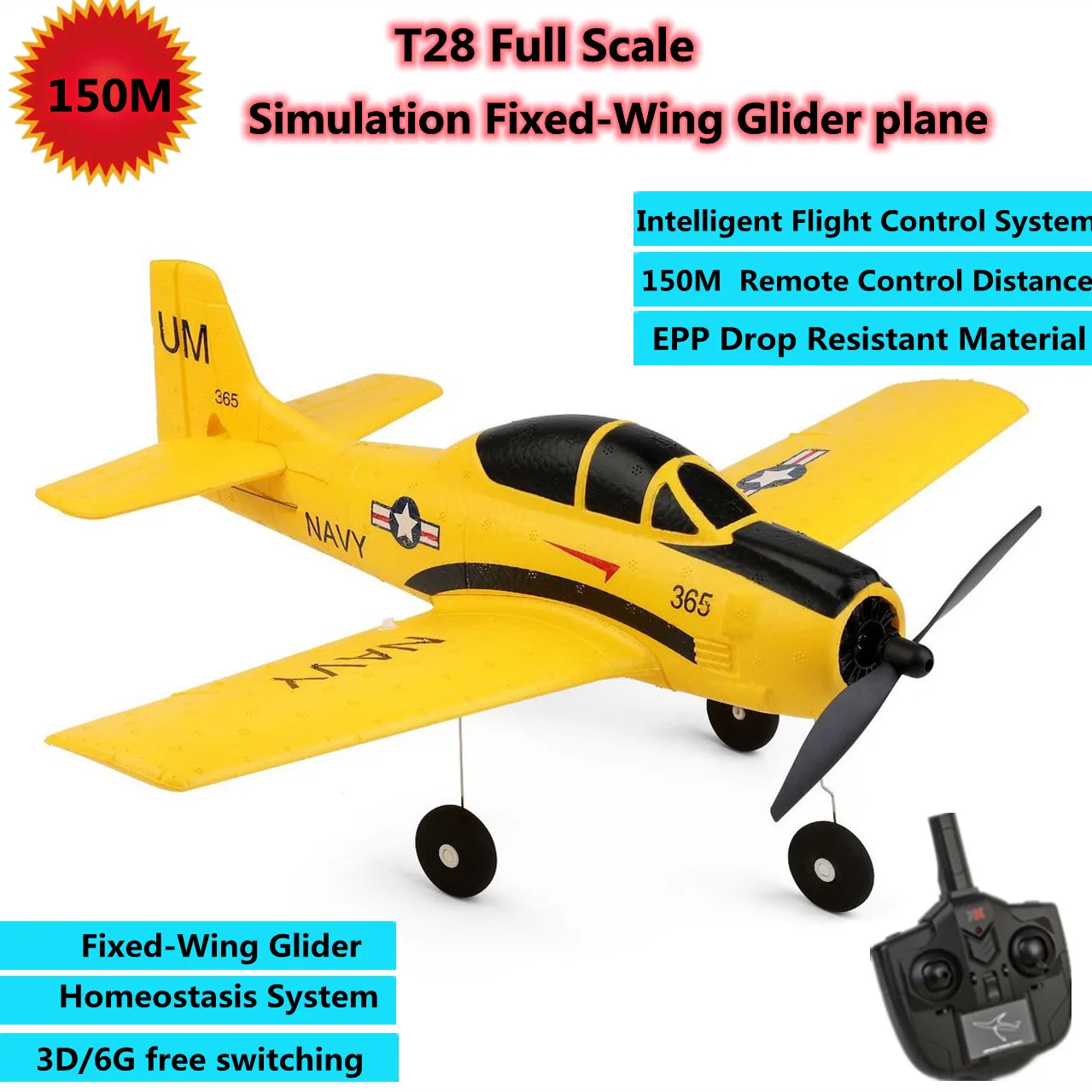 

T28 Full-Scale Simulation Remote Control Fixed-Wing Glider Plane 3D/6G Free Switching 150M EPP Drop Resistant Material RC Plane