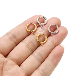 10pcs Stainless Steel Gold Huggie Earring Hooks with Loop Round Ear Post with Open Jump Ring for DIY Jewelry Components
