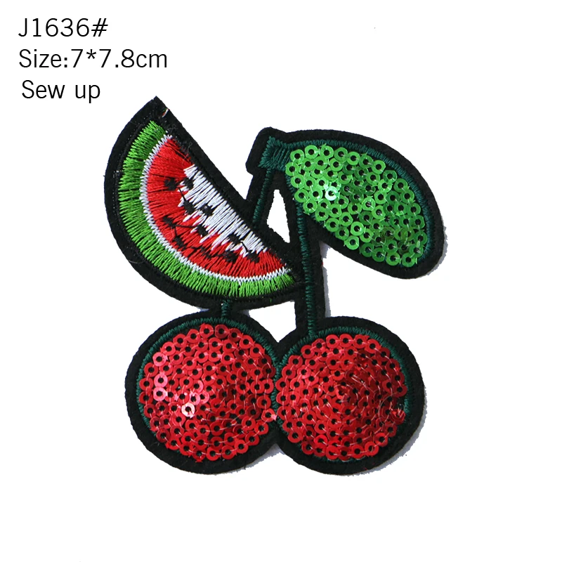 Cute Sequin Cherry Watermelon Strawberry Pineapple Apple Fruit Embroidery Patch Baby Children\'s Clothes Ironing Decal Badge