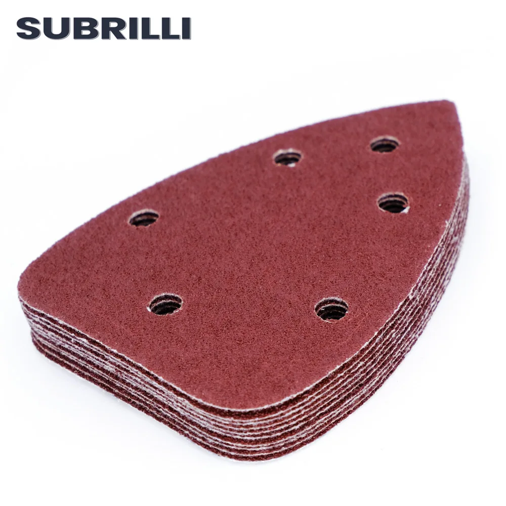 Subrilli 5 pces/10 pces lixamento abrasivo gancho de papel laço triângulo lixa grit 40-1000 disco de polimento mão folha de lixamento