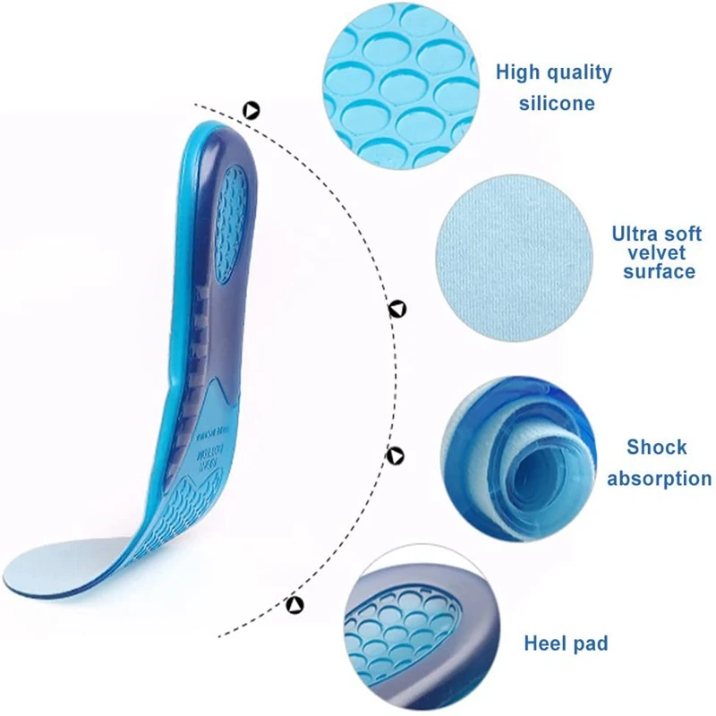 1Pair Orthopedic Insoles for Shoes Arch Support Silicone Gel Insole Non Slip Shoe Pads Plantar Fasciitis Inserts Size EU33-50