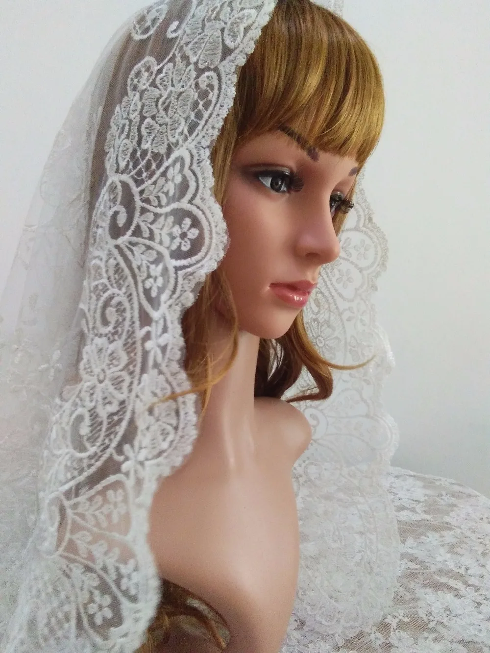 White Embroidery Lace Veil ,Catholic Veil for Lady Head Covering