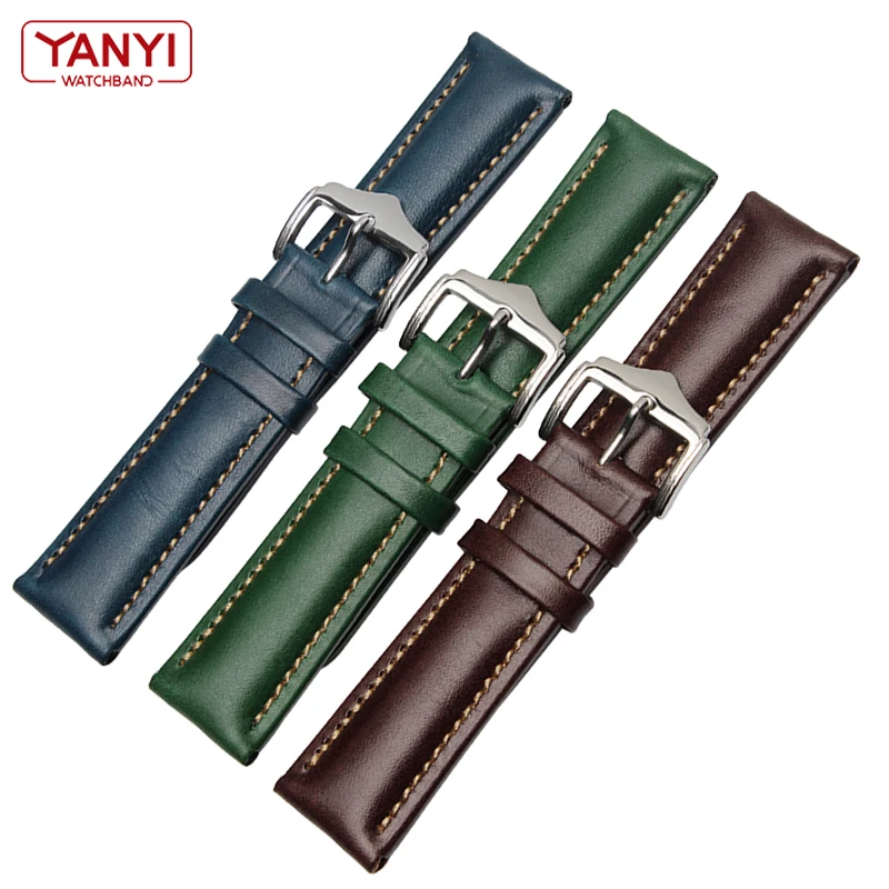 Genuine leather bracelet handmade watchband 18 21 20mm 22mm watch band green blue color Wrist watch strap wristwatches wholesale