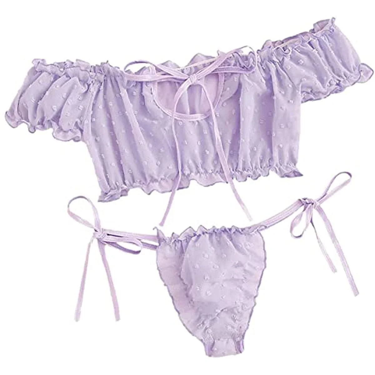 Conjunto de Bikini con hombros descubiertos y cordones para mujer, traje de baño informal de manga corta, ropa de playa, lencería Sexy, 2 uds.