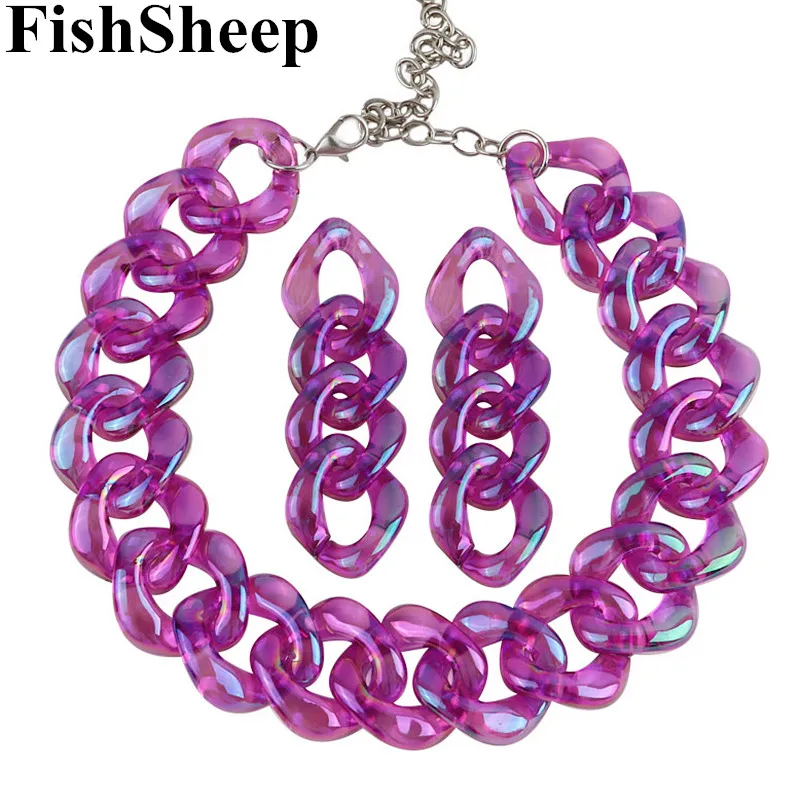 FishSheep Transparent Colorful Acrylic Choker Necklace For Women Trendy Long Chunky Chain Link Collar Necklaces 2021 New Fashion