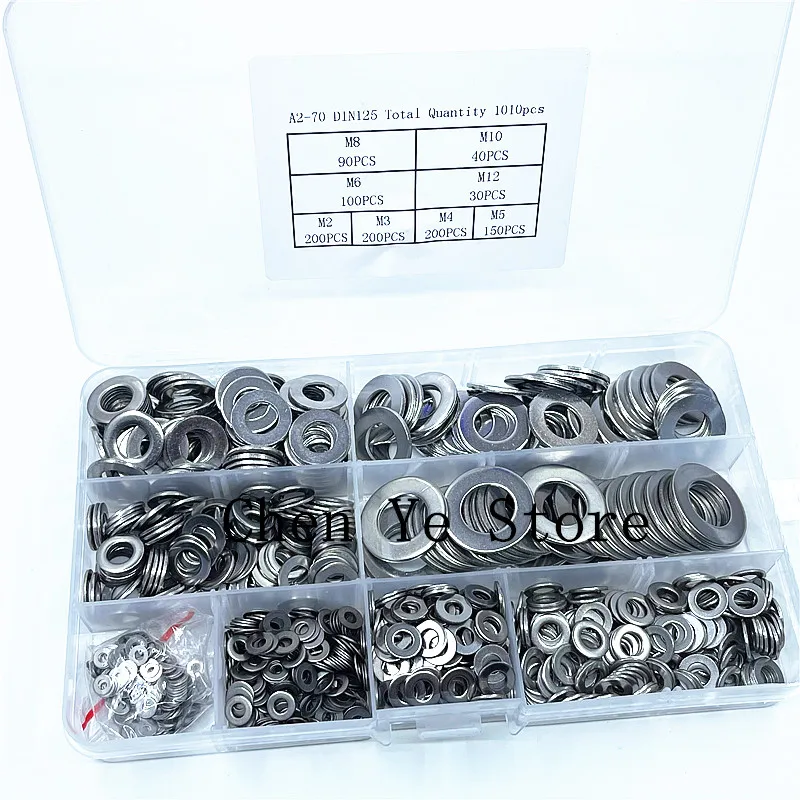 1010 Stuks Platte Ring Set Rvs M2 M3 M4 M5 M6 M8 M10 M12 Ring Pakkingen Kit Plain Ringen metalen Washer Assortiment Kit