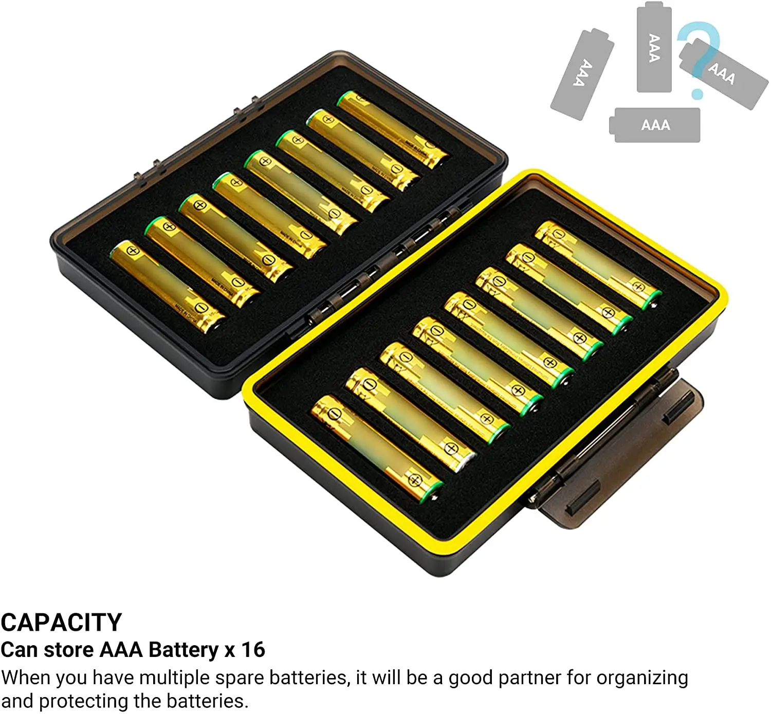 JJC AAA Triple A Battery Storage Case Holder Organizer Hard Plastic Battery Box for 16pcs AAA Triple A Batteries Water-resistant