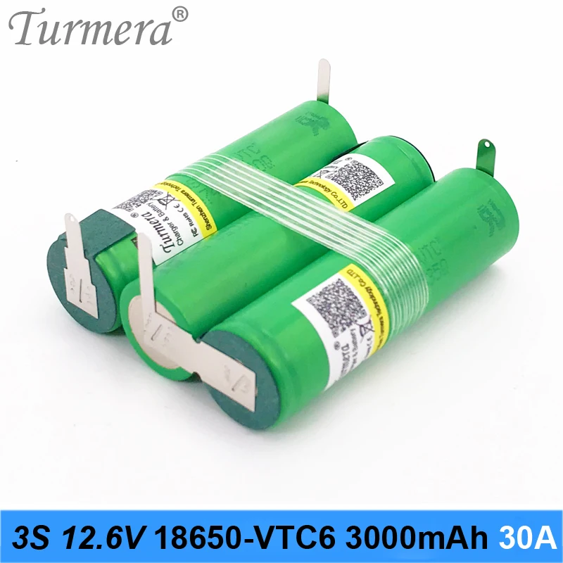 

18650 3S 12.6V 4S 16.8V 5S 21V 6S 25V Battery Pack US18650VTC6 3000mah Battery 30A for Shurika Screwdriver Battery (Customize)