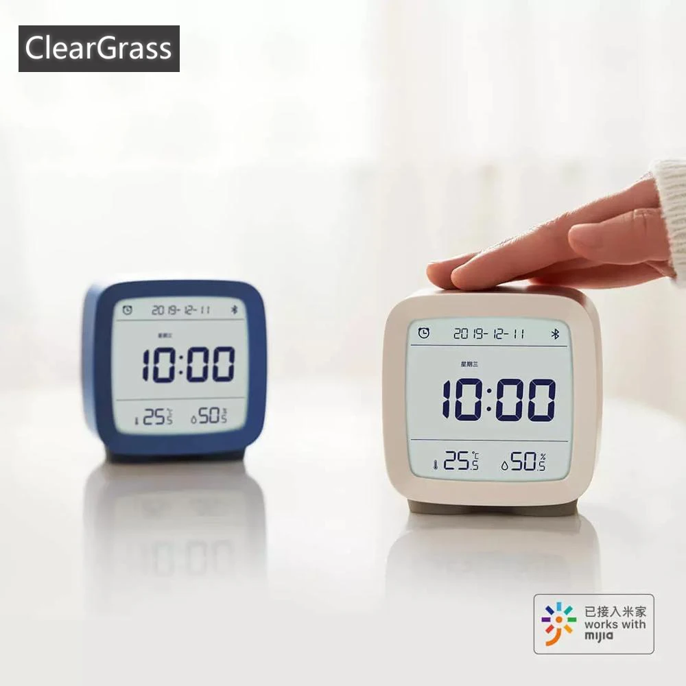 Cleargrass Bluetooth Alarm Clock smart Control Temperature Humidity Display LCD Screen Adjustable Nightlight Canlendar