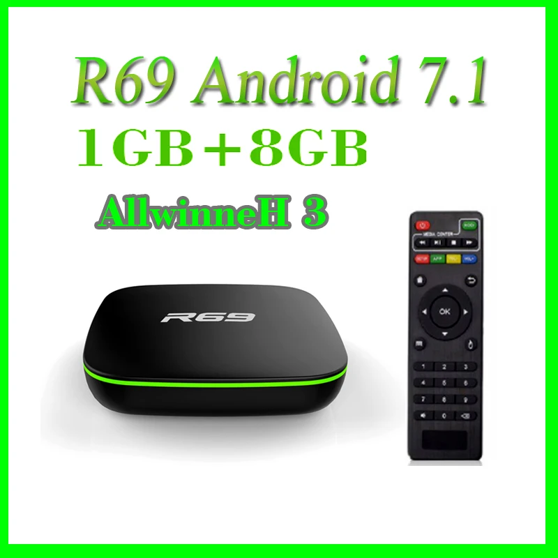 

R69 Top Box Android 7.1 TV Box 1GB 8GB Allwinner H3 Quad-Core 2.4G Wifi 1080P HD Support 3D movie Media player