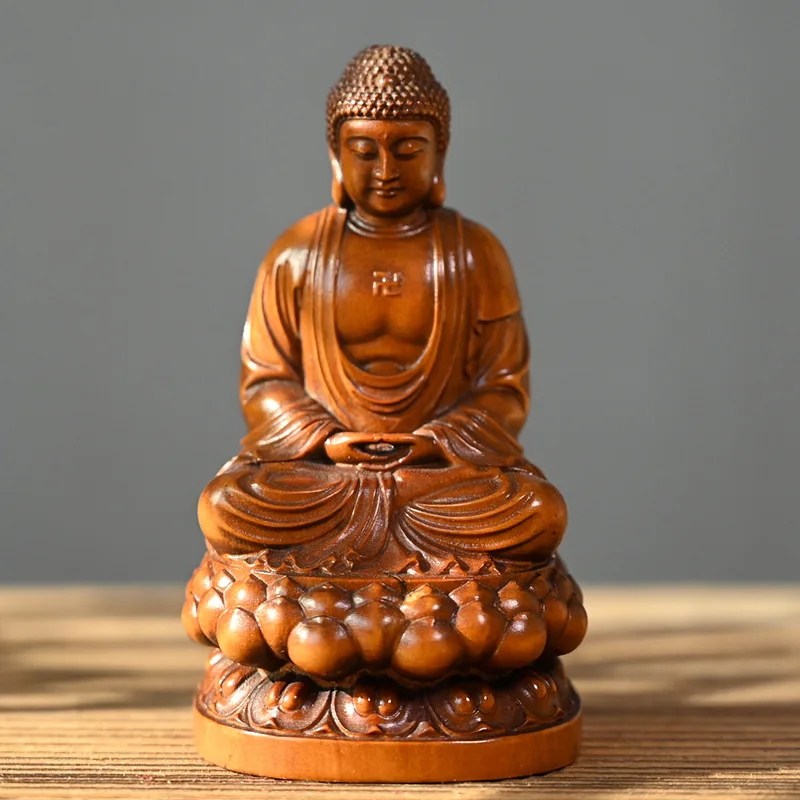 

10X5.8X5.5 CM Tathagata Buddha Boxwood Figurine Carving Buddha Feng Shui Sculpture - #W031