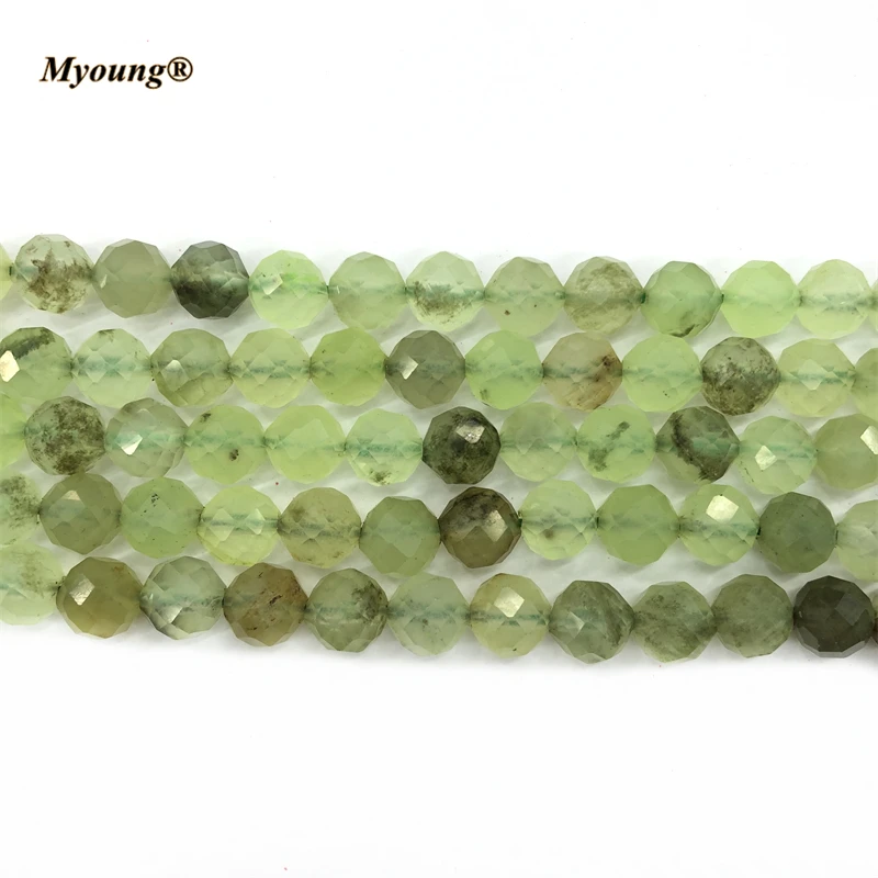 8MM 5Strands/Lot  Natural Faceted Green Prehnites Quartz Spacer Round Cutting Stone Beads For Jewelry DIY Making MY210515