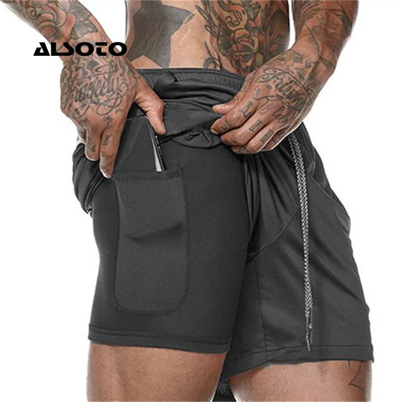 Men's Sport Running Beach Short Board Pants Swim Trunk Pants Quick Drying 2 in 1 Surfing Shorts double-deck Swimwear for Male