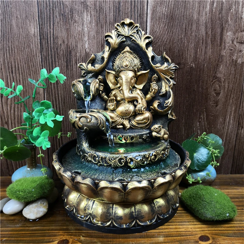 HandMade Hindu Ganesha Statue Indoor Water Fountain Led Waterscape Home Decorations Lucky Feng Shui Ornaments Zen Yoga Decor