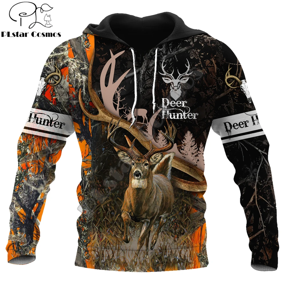 Hunting Deer Black Camo 3D Printed Fashion Mens Autumn Hoodie Sweatshirt Unisex Streetwear Casual Zip Jacket Pullover KJ544