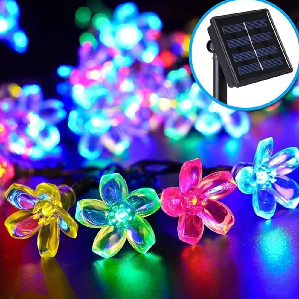 

7M Solar Light Flower String Lights Sakura Lights Indoor/Outdoor Decorative String Lights with 8 Flash Changing Modes